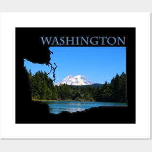 Washington State Outline (Mt. Rainier) Posters and Art